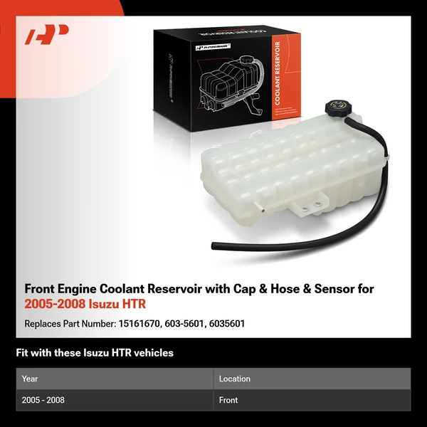 Front Engine Coolant Reservoir with Cap & Hose & Sensor for 2005-2008 Isuzu HTR