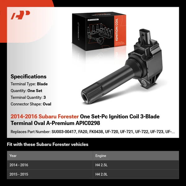 2014-2016 Subaru Forester One Set-Pc Ignition Coil 3-Blade Terminal Oval A-Premium APIC0298