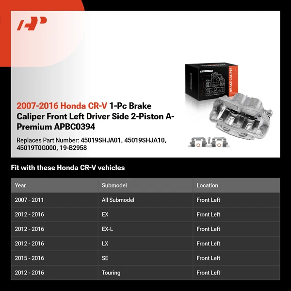 2007-2016 Honda CR-V 1-Pc Brake Caliper Front Left Driver Side 2-Piston A-Premium APBC0394