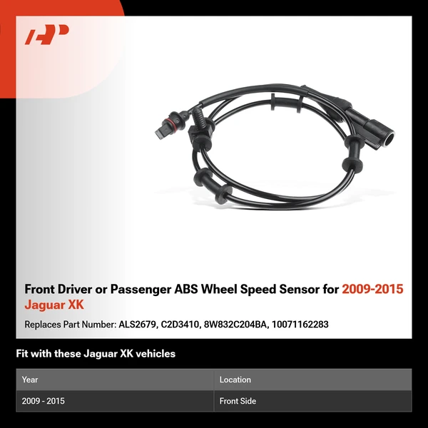 Front Driver or Passenger ABS Wheel Speed Sensor for 2009-2015 Jaguar XK
