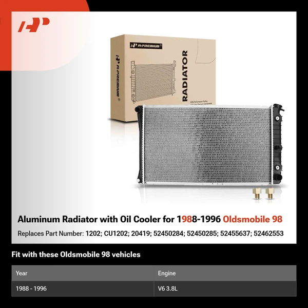 Aluminum Radiator with Oil Cooler for 1988-1996 Oldsmobile 98