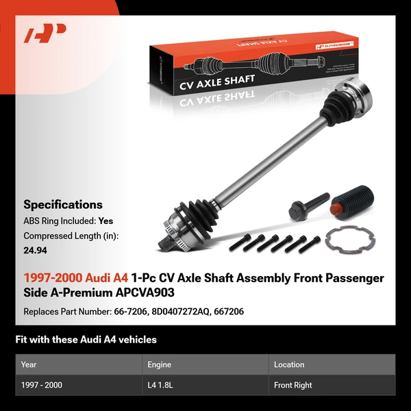 1997-2000 Audi A4 1-Pc CV Axle Shaft Assembly Front Passenger Side A-Premium APCVA903