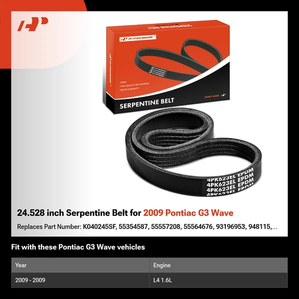 24.528 inch Serpentine Belt for 2009 Pontiac G3 Wave