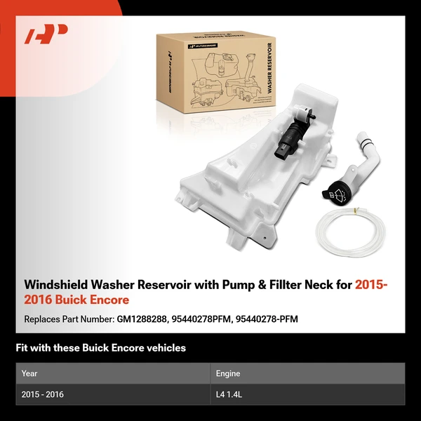Windshield Washer Reservoir with Pump & Fillter Neck for 2015-2016 Buick Encore