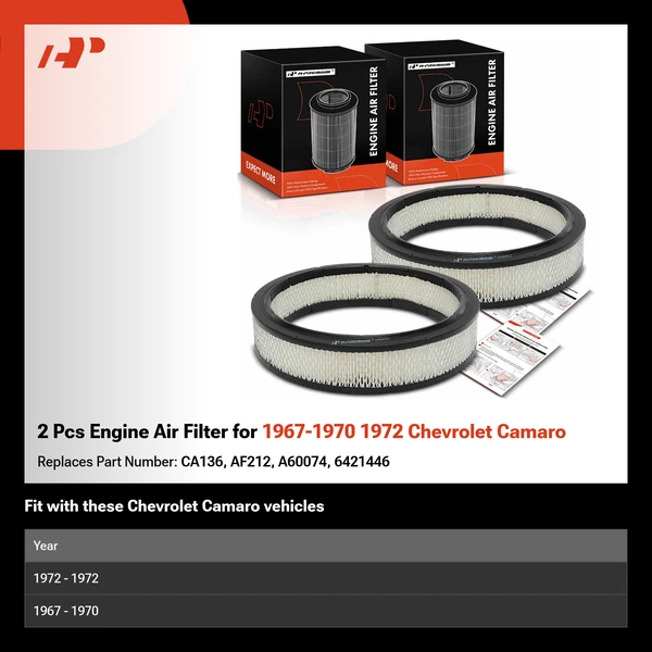 2 Pcs Engine Air Filter for 1967-1970 1972 Chevrolet Camaro