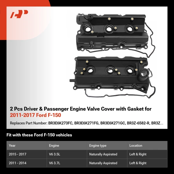 2 Pcs Driver & Passenger Engine Valve Cover with Gasket for 2011-2017 Ford F-150