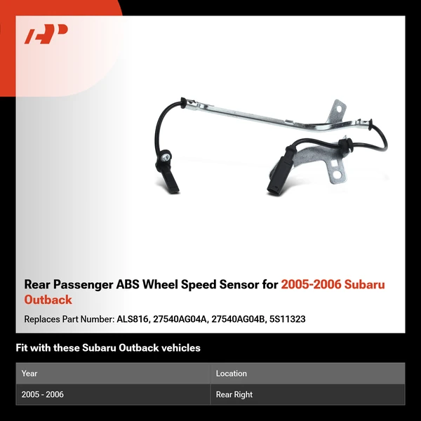Rear Passenger ABS Wheel Speed Sensor for 2005-2006 Subaru Outback