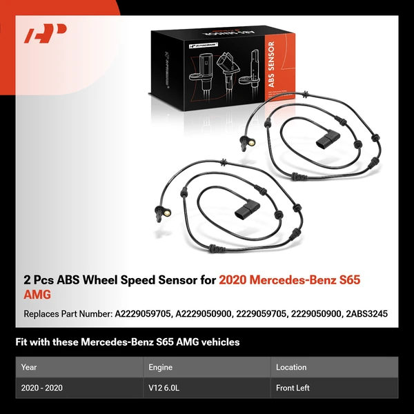 2 Pcs ABS Wheel Speed Sensor for 2020 Mercedes-Benz S65 AMG