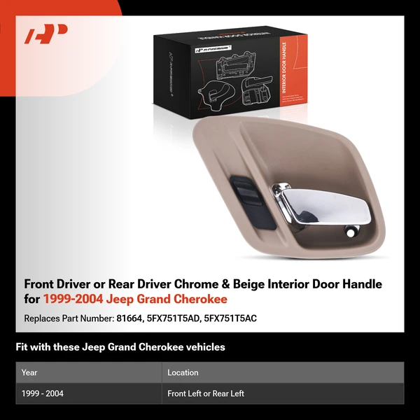 Front Driver or Rear Driver Chrome & Beige Interior Door Handle for 1999-2004 Jeep Grand Cherokee