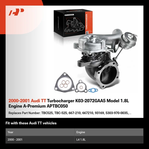 2000-2001 Audi TT Turbocharger K03-2072GAA5 Model 1.8L Engine A-Premium APTBC050