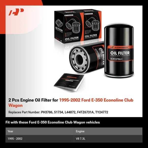 2 Pcs Engine Oil Filter for 1995-2002 Ford E-350 Econoline Club Wagon
