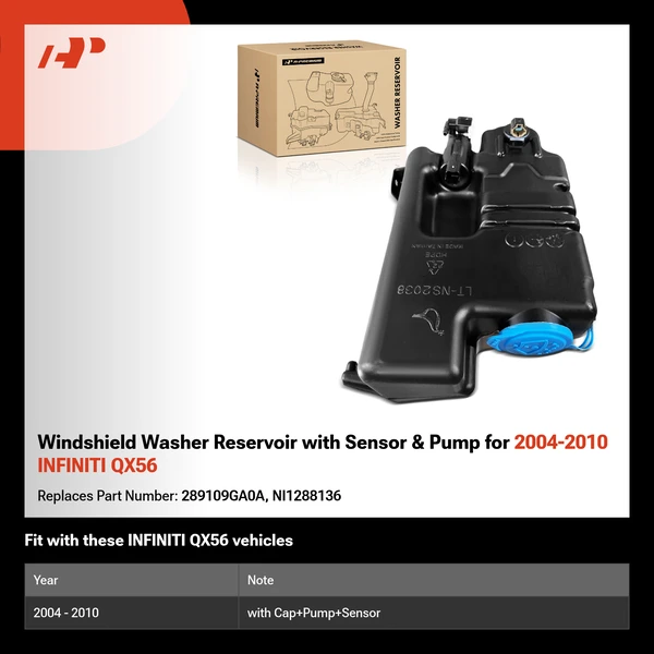 Windshield Washer Reservoir with Sensor & Pump for 2004-2010 INFINITI QX56
