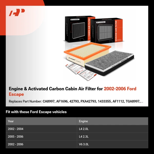 Engine & Activated Carbon Cabin Air Filter for 2002-2006 Ford Escape