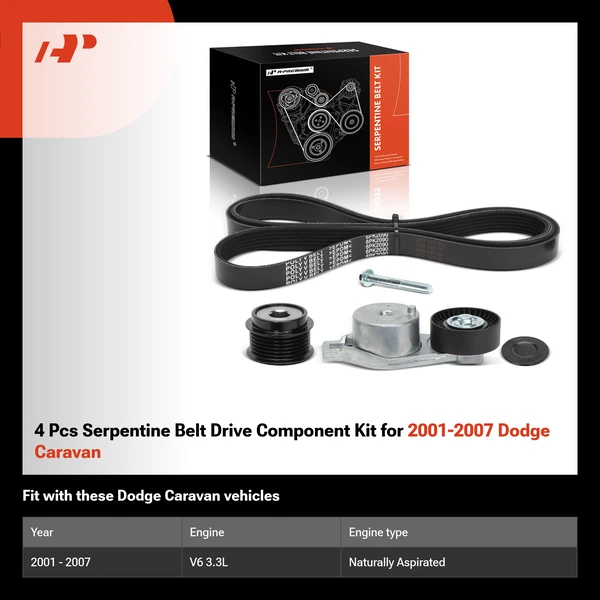 4 Pcs Serpentine Belt Drive Component Kit for 2001-2007 Dodge Caravan
