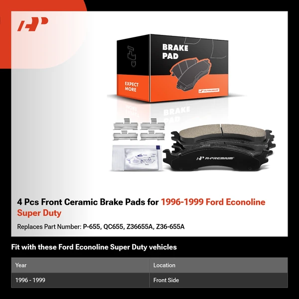 4 Pcs Front Ceramic Brake Pads for 1996-1999 Ford Econoline Super Duty