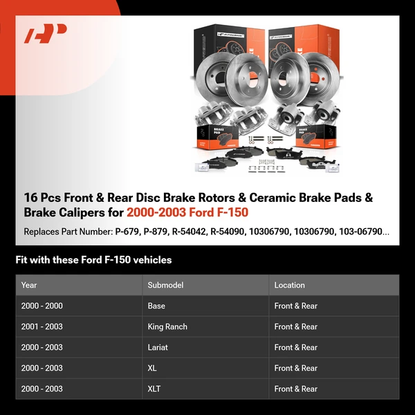 16 Pcs Front & Rear Disc Brake Rotors & Ceramic Brake Pads & Brake Calipers for 2000-2003 Ford F-150