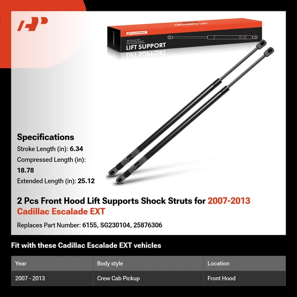 2 Pcs Front Hood Lift Supports Shock Struts for 2007-2013 Cadillac Escalade EXT
