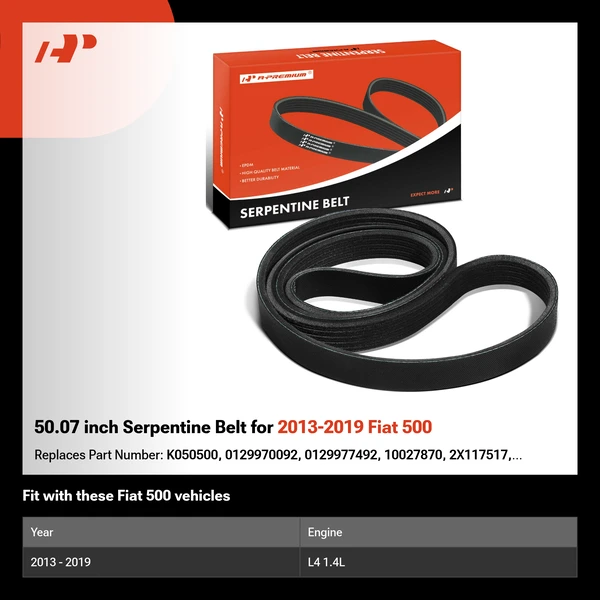 50.07 inch Serpentine Belt for 2013-2019 Fiat 500