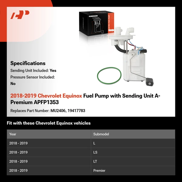 2018-2019 Chevrolet Equinox Fuel Pump with Sending Unit A-Premium APFP1353