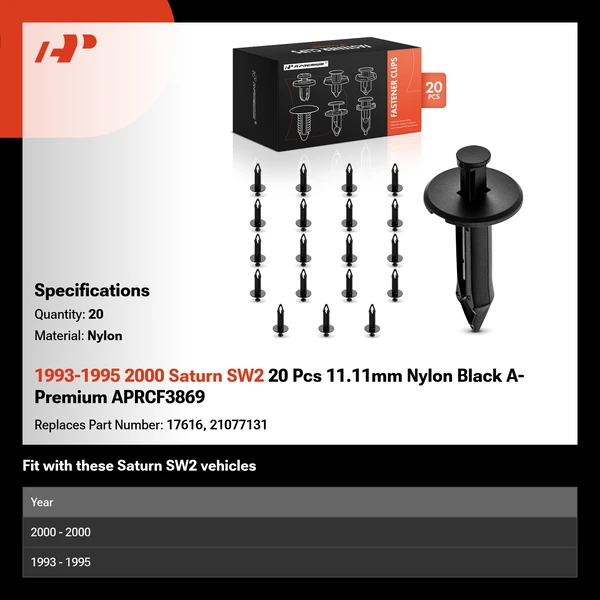 1993-1995 2000 Saturn SW2 20 Pcs 11.11mm Nylon Black A-Premium APRCF3869