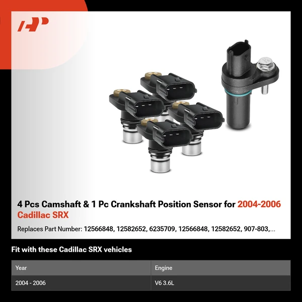 4 Pcs Camshaft & 1 Pc Crankshaft Position Sensor for 2004-2006 Cadillac SRX