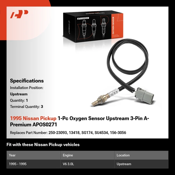 1995 Nissan Pickup 1-Pc Oxygen Sensor Upstream 3-Pin A-Premium APOS0271