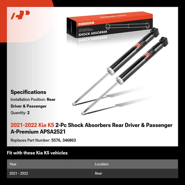2021-2022 Kia K5 2-Pc Shock Absorbers Rear Driver & Passenger A-Premium APSA2521