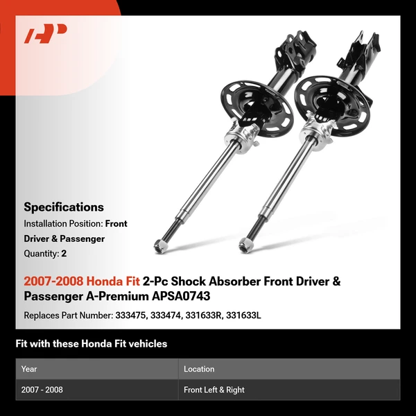 2007-2008 Honda Fit 2-Pc Shock Absorber Front Driver & Passenger A-Premium APSA0743