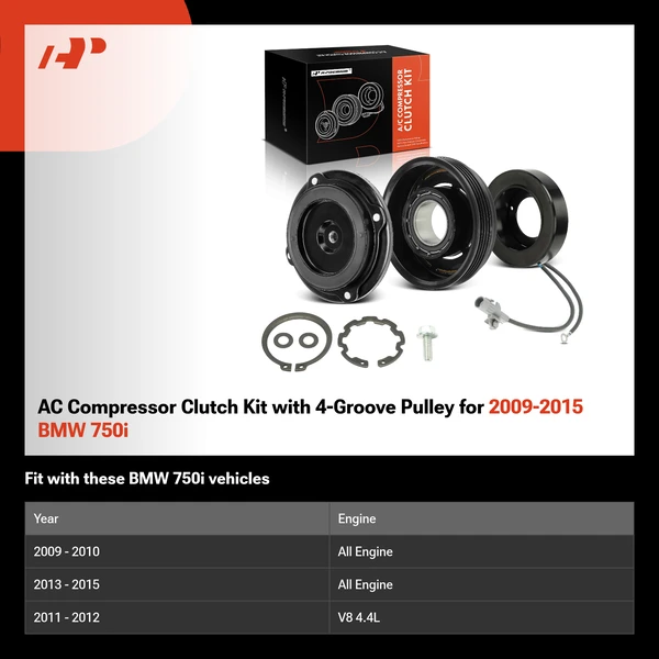 AC Compressor Clutch Kit with 4-Groove Pulley for 2009-2015 BMW 750i
