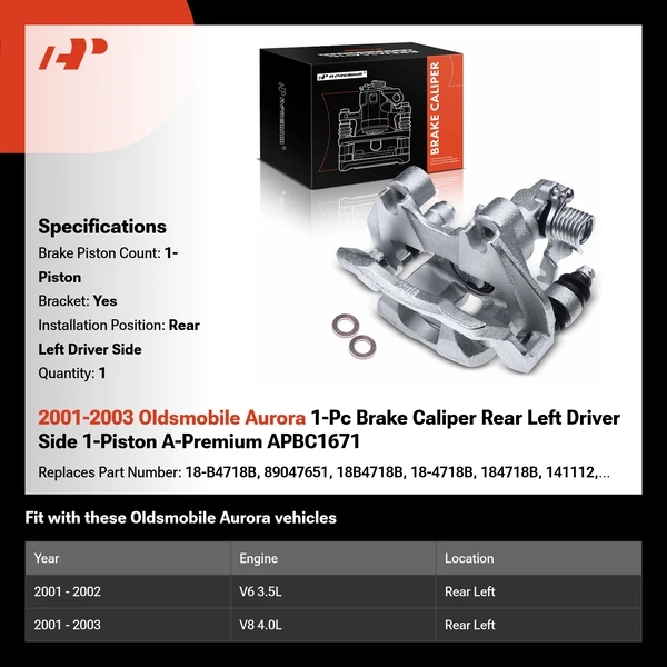 2001-2003 Oldsmobile Aurora 1-Pc Brake Caliper Rear Left Driver Side 1-Piston A-Premium APBC1671