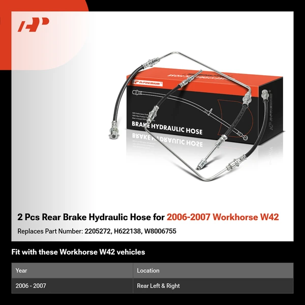 2 Pcs Rear Brake Hydraulic Hose for 2006-2007 Workhorse W42