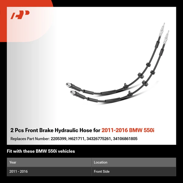 2 Pcs Front Brake Hydraulic Hose for 2011-2016 BMW 550i