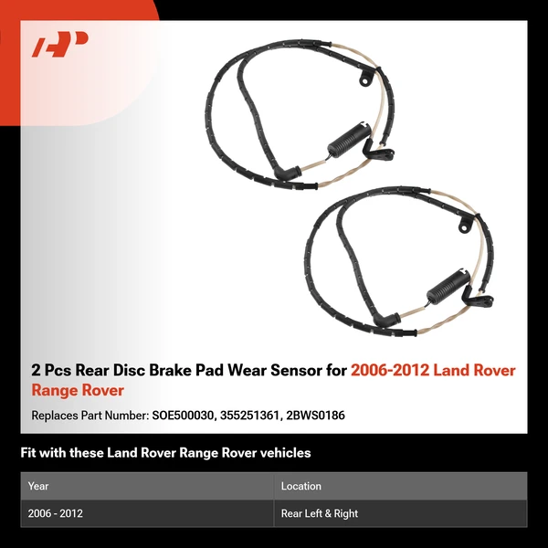 2 Pcs Rear Disc Brake Pad Wear Sensor for 2006-2012 Land Rover Range Rover