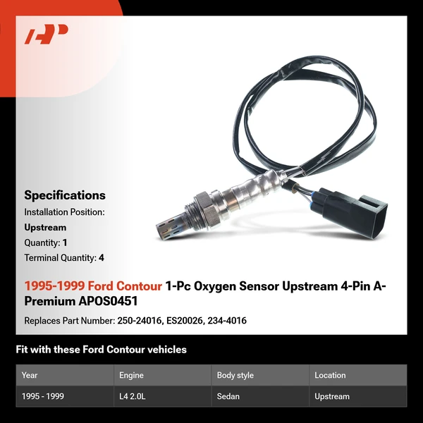 1995-1999 Ford Contour 1-Pc Oxygen Sensor Upstream 4-Pin A-Premium APOS0451