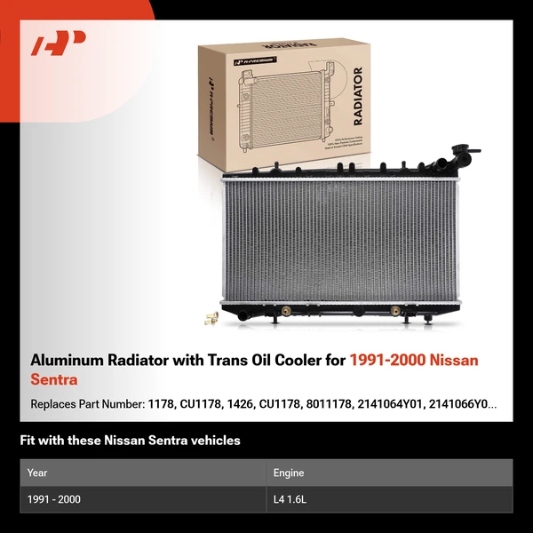 Aluminum Radiator with Trans Oil Cooler for 1991-2000 Nissan Sentra