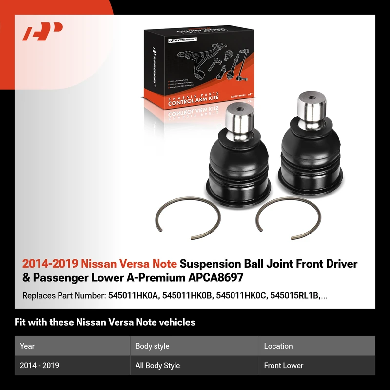 2014-2019 Nissan Versa Note Suspension Ball Joint Front Driver & Passenger Lower A-Premium APCA8697