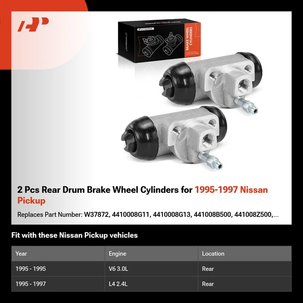 2 Pcs Rear Drum Brake Wheel Cylinders for 1995-1997 Nissan Pickup