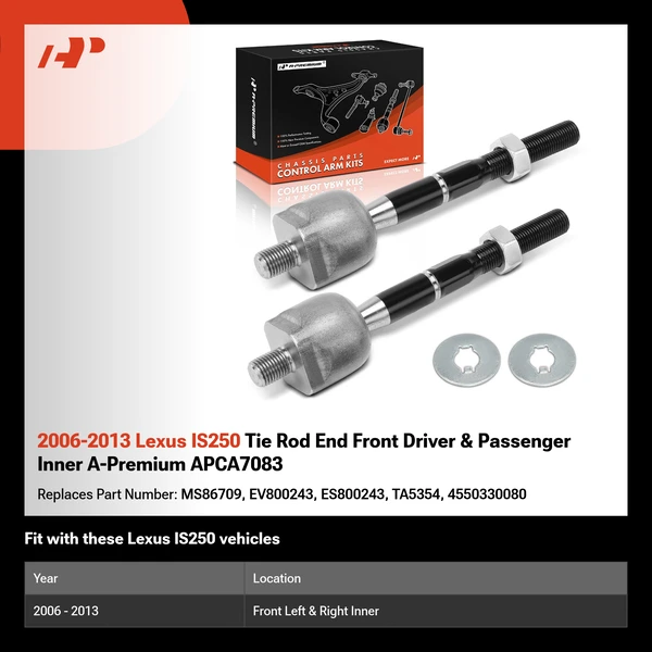 2006-2013 Lexus IS250 Tie Rod End Front Driver & Passenger Inner A-Premium APCA7083