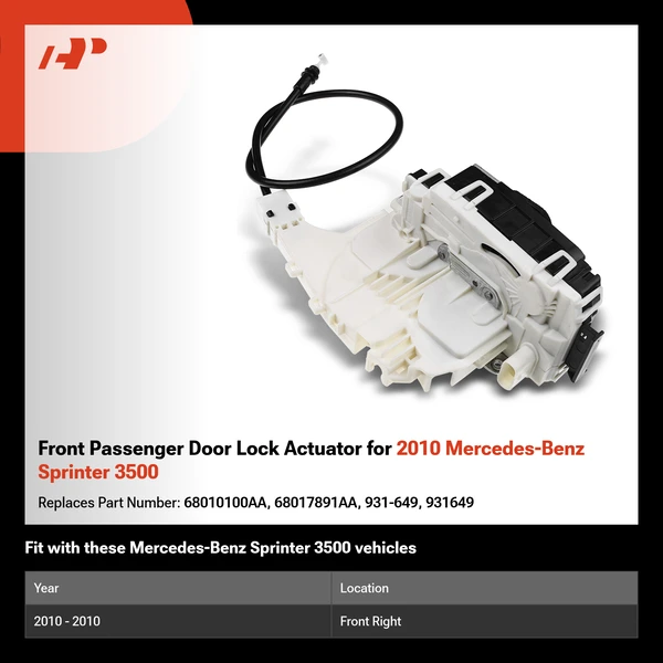 Front Passenger Door Lock Actuator for 2010 Mercedes-Benz Sprinter 3500