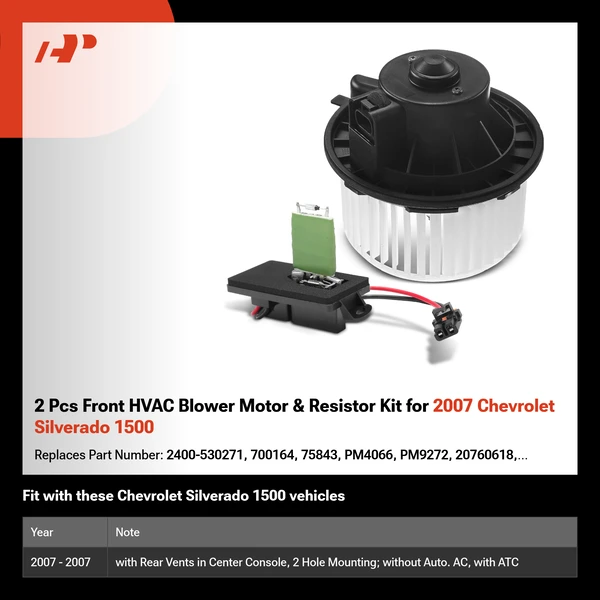 2 Pcs Front HVAC Blower Motor & Resistor Kit for 2007 Chevrolet Silverado 1500
