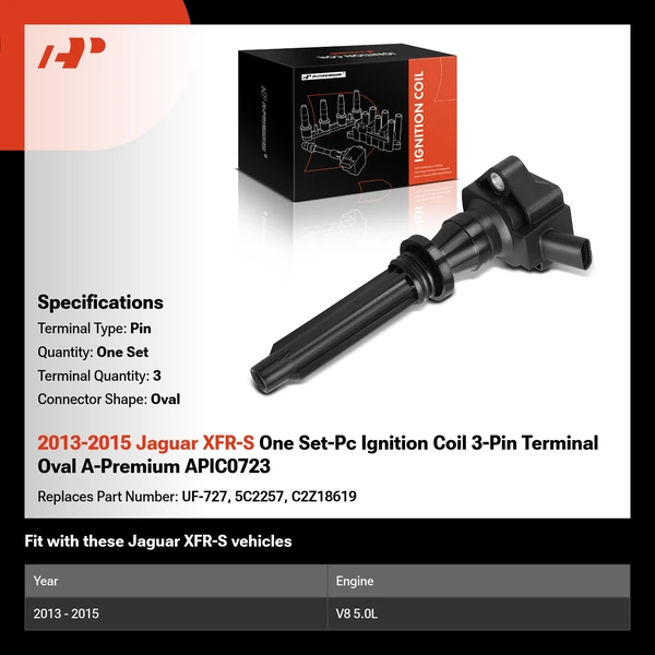 2013-2015 Jaguar XFR-S One Set-Pc Ignition Coil 3-Pin Terminal Oval A-Premium APIC0723