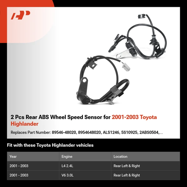 2 Pcs Rear ABS Wheel Speed Sensor for 2001-2003 Toyota Highlander