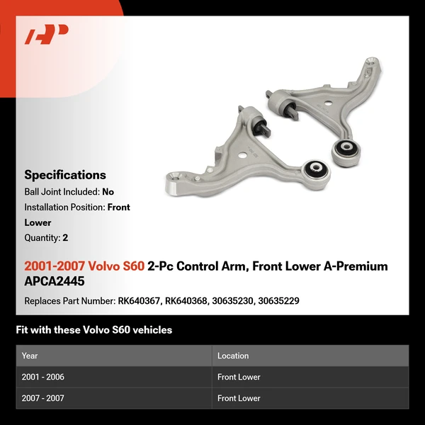 2001-2007 Volvo S60 2-Pc Control Arm, Front Lower A-Premium APCA2445