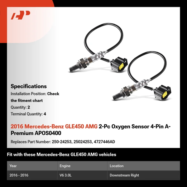 2016 Mercedes-Benz GLE450 AMG 2-Pc Oxygen Sensor 4-Pin A-Premium APOS0400