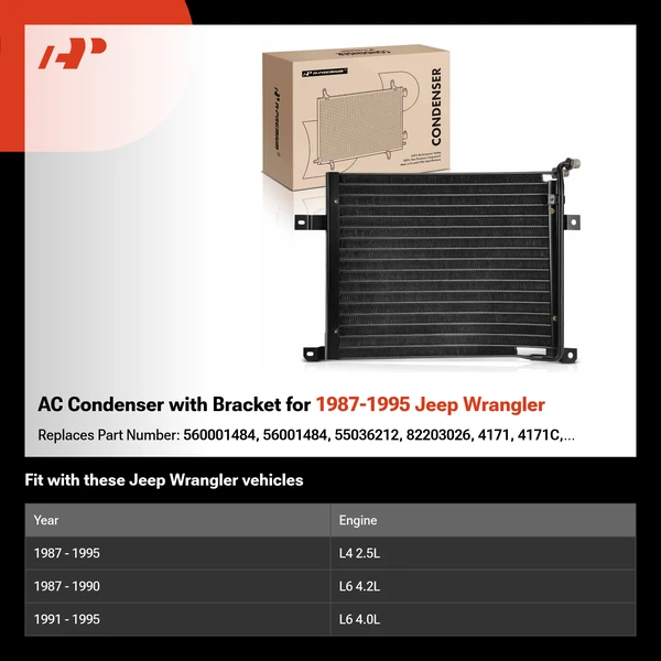 AC Condenser with Bracket for 1987-1995 Jeep Wrangler