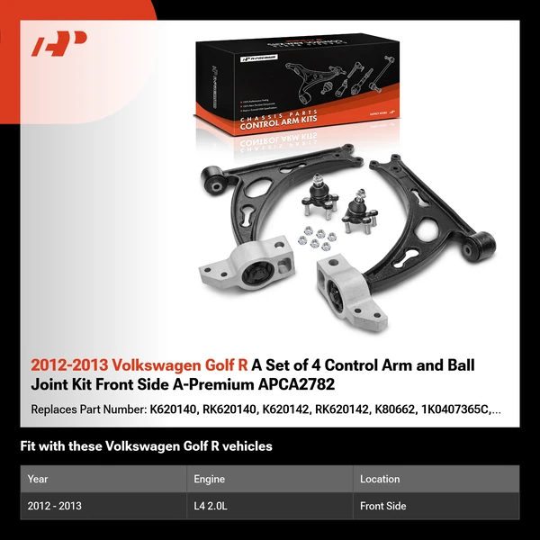 2012-2013 Volkswagen Golf R A Set of 4 Control Arm and Ball Joint Kit Front Side A-Premium APCA2782
