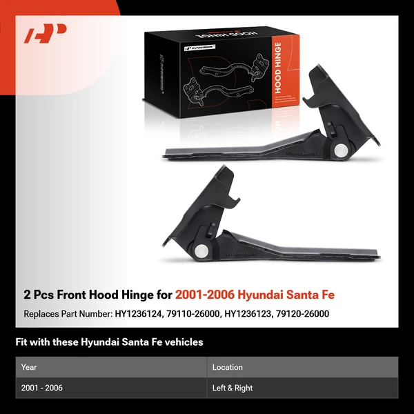 2 Pcs Front Hood Hinge for 2001-2006 Hyundai Santa Fe