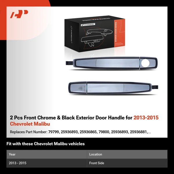 2 Pcs Front Chrome & Black Exterior Door Handle for 2013-2015 Chevrolet Malibu