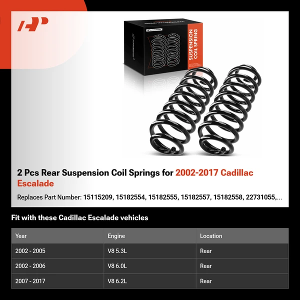 2 Pcs Rear Suspension Coil Springs for 2002-2017 Cadillac Escalade