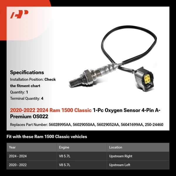 2020-2022 2024 Ram 1500 Classic 1-Pc Oxygen Sensor 4-Pin A-Premium OS022